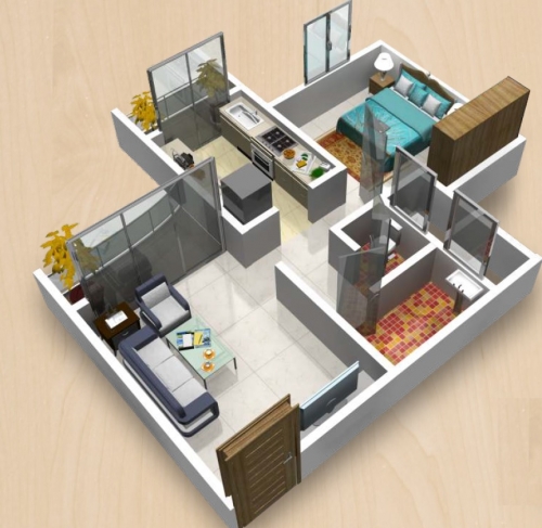 space saving floor plan for 1 bhk - ContractorBhai
